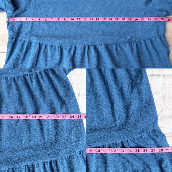 Emery Rose Tiered Ruffle Blue Maxi Dress With Pockets & Bell Sleeves Sz 4X Long - Picture 7 of 13